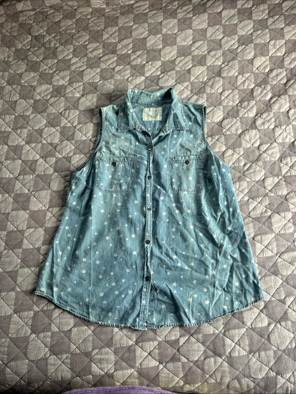 Sonoma Light Blue Star Denim Button-Up Top